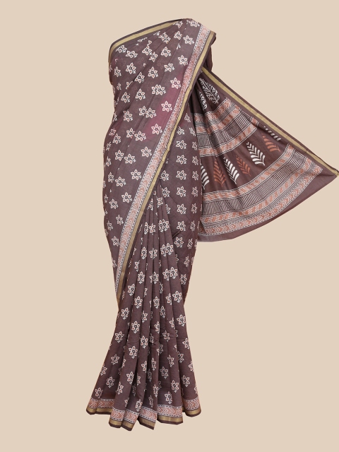 

The Chennai Silks Brown & White Floral Pure Cotton Saree