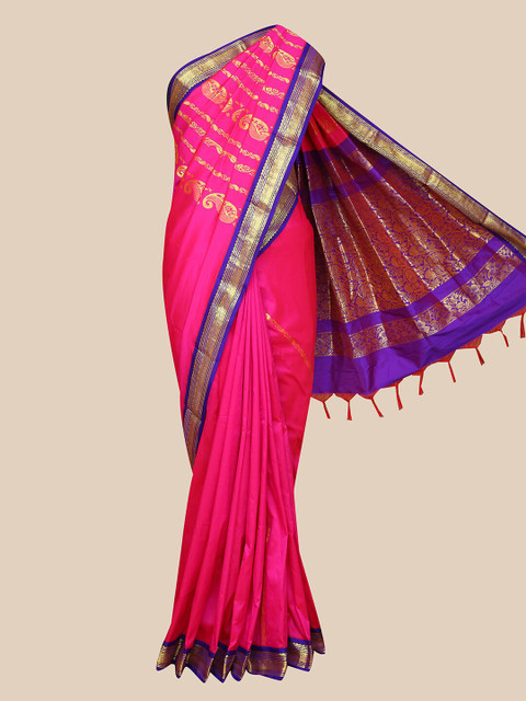 

The Chennai Silks Pink & Blue Ethnic Motifs Zari Art Silk Saree