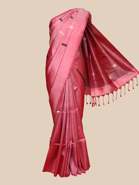 

The Chennai Silks Pink & Burgundy Zari Pure Silk Kanjeevaram Saree