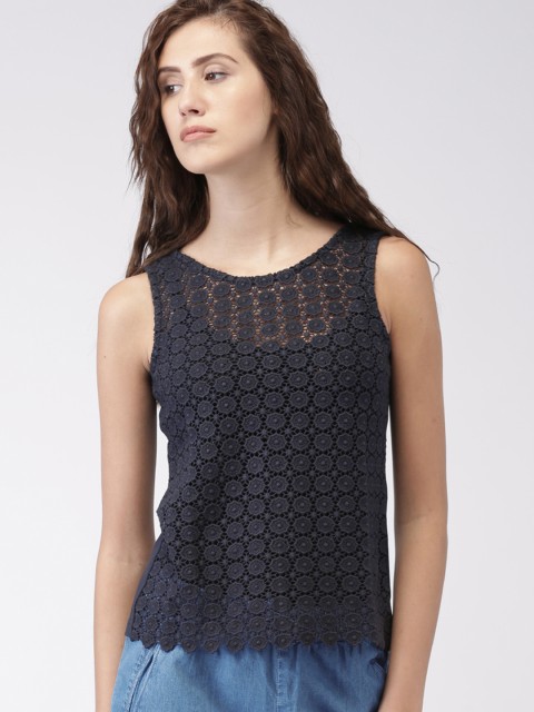 

Ms.Taken by Kriti Sanon Women Navy Lace Regular Top, Navy blue