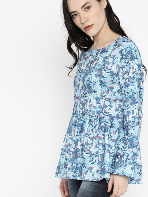 

Ms.Taken by Kriti Sanon Women Blue Printed Peplum Top