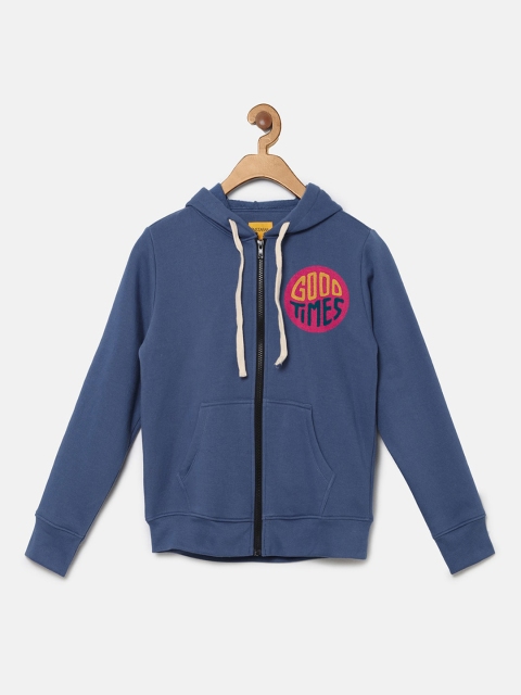 

Instafab Boys Blue Printed Hooded Sweatshirt
