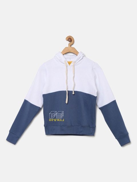 

Instafab Boys White Colourblocked Hooded Sweatshirt