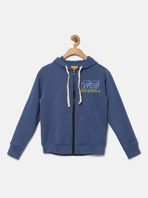 

Instafab Boys Blue Printed Hooded Sweatshirt