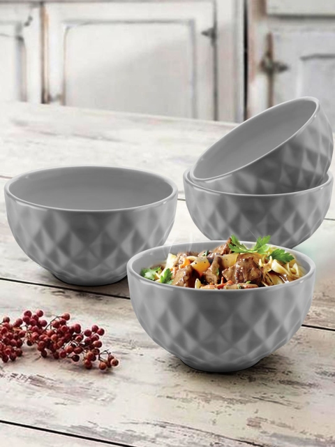 

URBAN CHEF Set Of 4 Grey Textured Prism Ceramic Handcrafted Serving Bowls