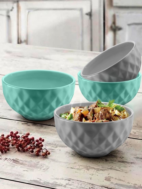 

URBAN CHEF Set Of 4 Grey & Sea-Green Textured Handcrafted Ceramic Bowls