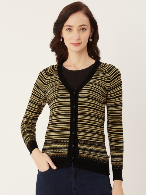 

Monte Carlo Women Black & Yellow Striped Cardigan