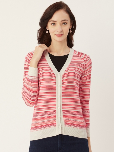 

Monte Carlo Women Pink Striped & White Cardigan