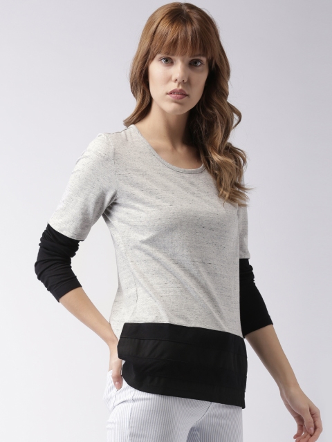 

Ms.Taken Women Grey Melange & Black Colourblocked Regular Top