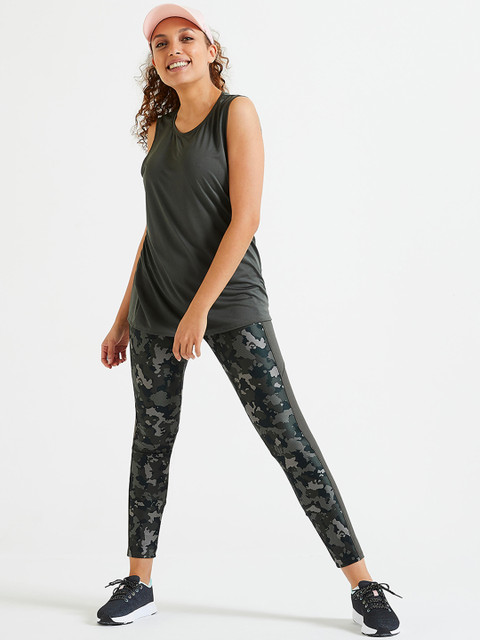 

Domyos By Decathlon Women Grey Camo Printed High-Waist with Phone Pocket Fitness Leggings
