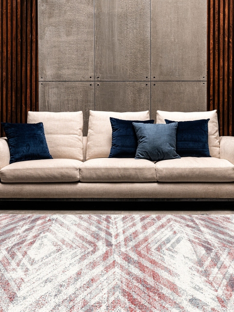 

DDecor White & Red Geometric Small Carpet