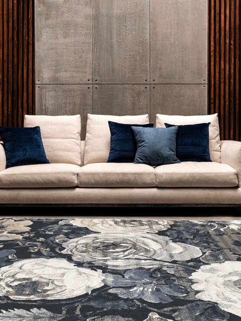 

DDecor Navy Blue & Cream-Coloured Printed Medium Carpet