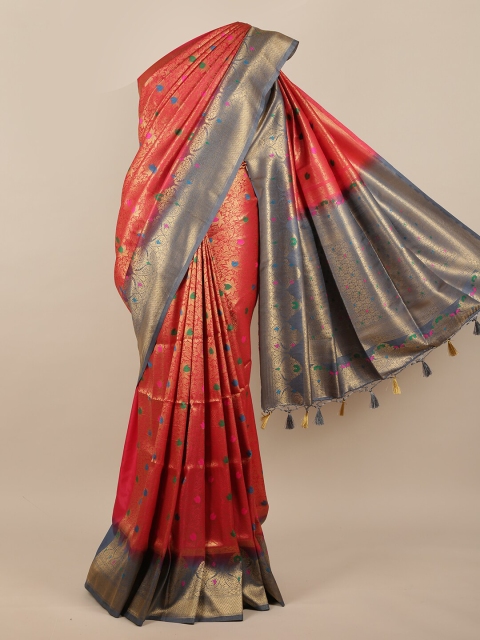 

Pothys Red & Grey Ethnic Motifs Zari Jute Silk Saree