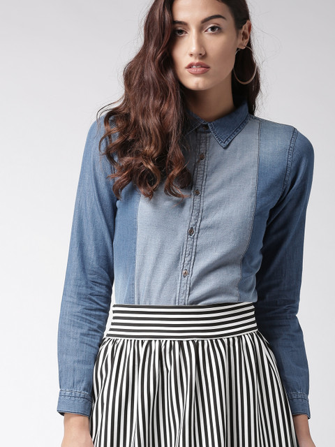 

Ms.Taken Women Blue Regular Fit Washed Shirt
