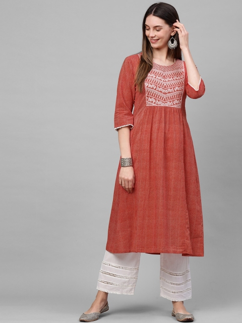 

FASHOR Women Red Ethnic Motifs Embroidered Gotta Patti Kurta