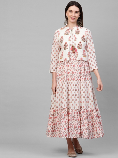 

FASHOR Off White Floral Tiered Maxi Dress with Jacket
