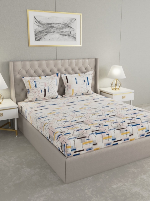 

Raymond Home Off White & Blue 200 TC King Bedsheet with 2 Pillow Covers
