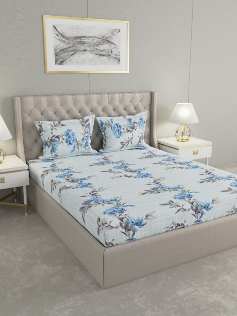 

Raymond Home Blue Floral 200 TC King Bedsheet with 2 Pillow Covers