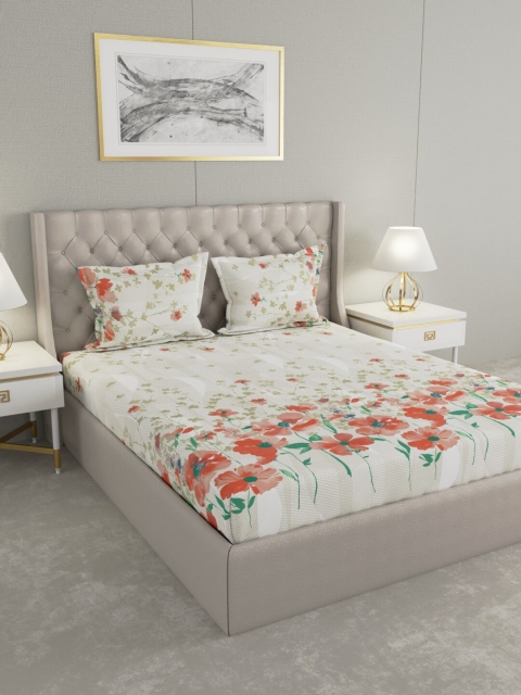 

Raymond Home Off White & Red Floral 200 TC King Bedsheet with 2 Pillow Covers