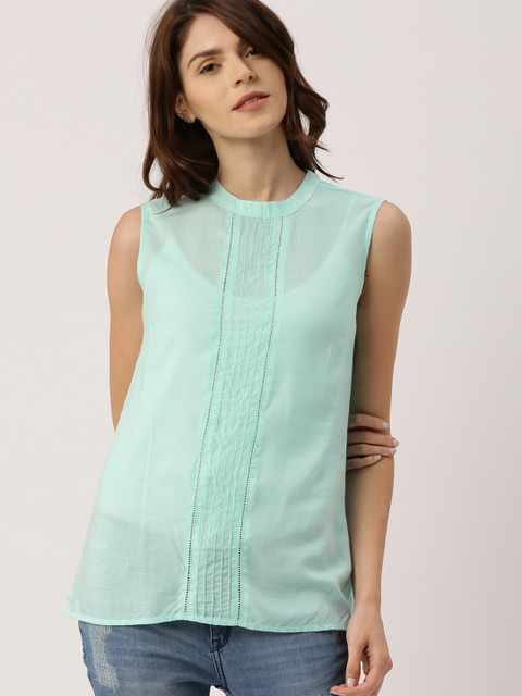 

Ms.Taken by Kriti Sanon Women Turquoise Blue Self-Design Regular Top