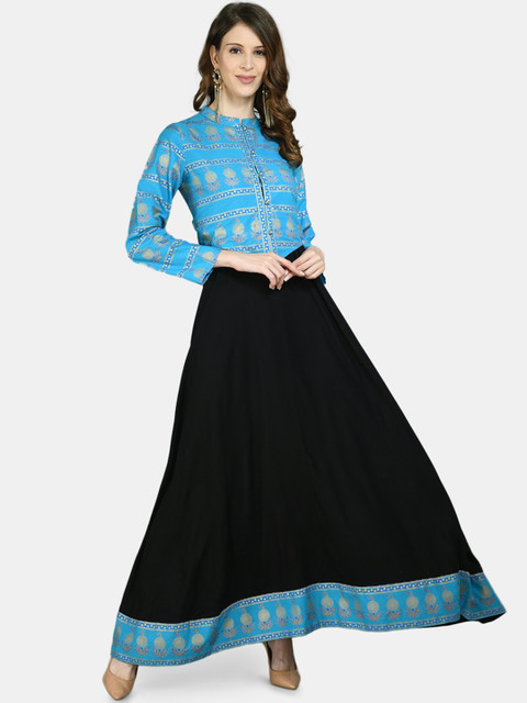 

Myshka Black & Blue Ethnic Motifs Maxi Dress