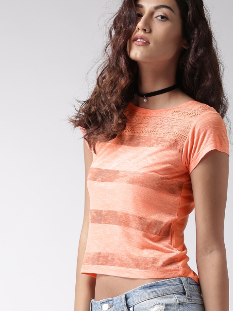

Ms.Taken Women Orange Striped Regular Top