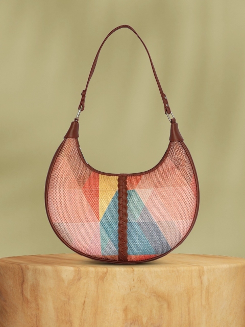 

ZOUK Women Multicoloured Printed Half Moon Hobo Bag, Multi