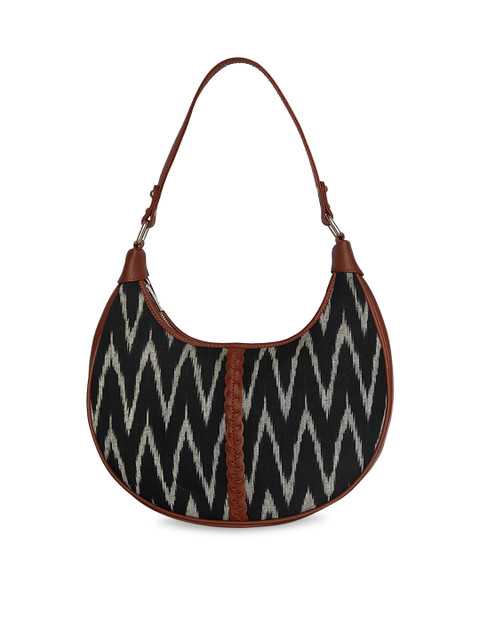 

ZOUK Woman Black Ikat Half Moon Hobo Bag