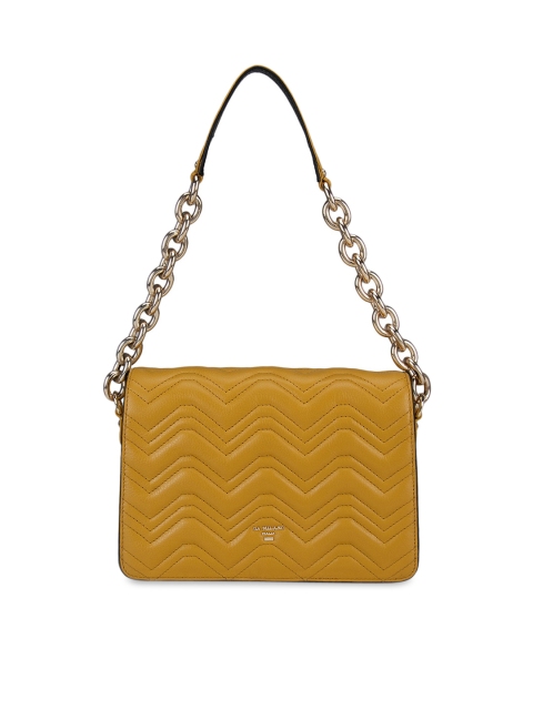 

Da Milano Yellow Leather Structured Handheld Bag with Quilted