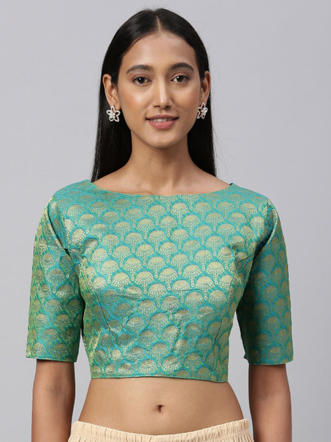 

Amrutam Fab Women Sea Green & Gold-Toned Woven Design Jacquard Saree Blouse