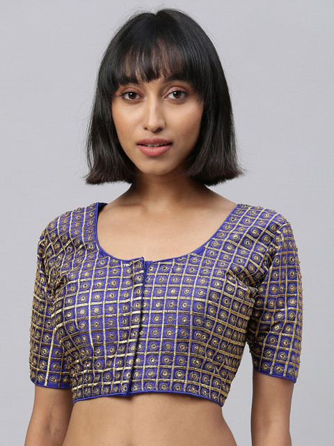 

Amrutam Fab Blue & Gold-Coloured Embroidered Raw Phantom Silk Saree Blouse