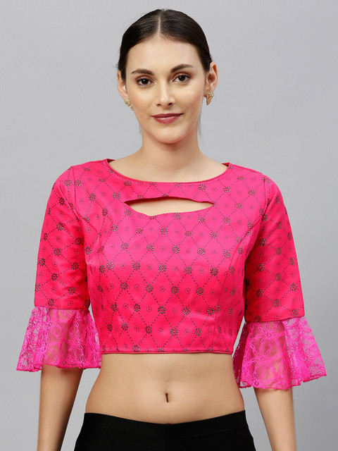 

Amrutam Fab Women Pink Printed Silk Saree Blouse