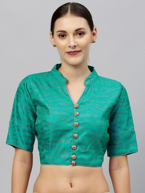 

Amrutam Fab Women Turquoise Blue & Gold-Coloured Embellished Saree Blouse
