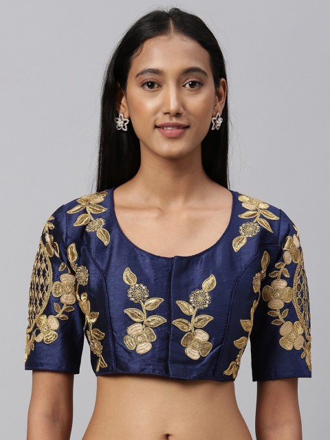 

Amrutam Fab Women Navy Blue & Gold-Coloured Embroidered Saree Blouse