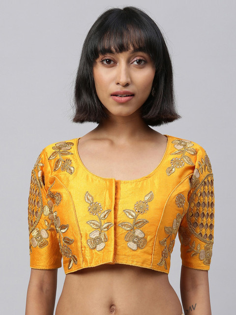 

Amrutam Fab Women Yellow & Gold-Coloured Embroidered Saree Blouse