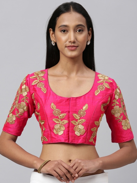 

Amrutam Fab Women Pink & Gold-Coloured Embroidered Saree Blouse