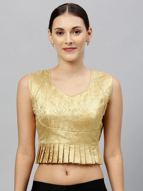 

Amrutam Fab Women Golden Woven-Design Jacquard Saree Blouse, Gold