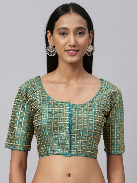 

Amrutam Fab Women Green & Gold-Coloured Embroidered Saree Blouse