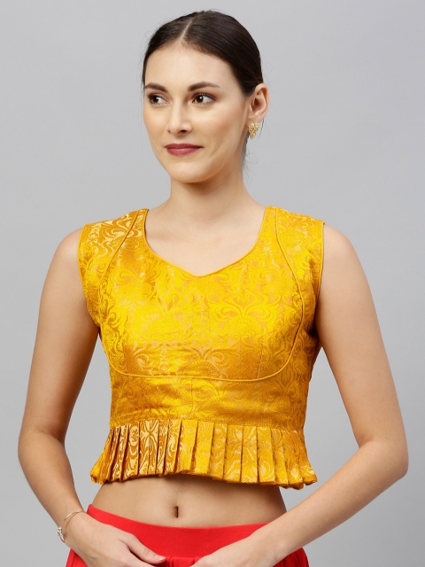 

Amrutam Fab Women Yellow & Gold-Coloured Woven Design Jacquard Saree Blouse