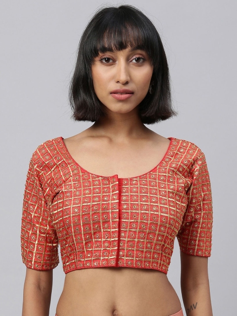

Amrutam Fab Women Red & Gold-Coloured Embroidered Saree Blouse