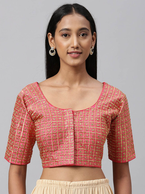 

Amrutam Fab Women Peach-Coloured & Gold-Coloured Embroidered Saree Blouse