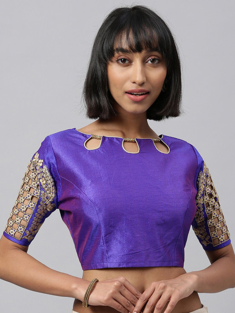 

Amrutam Fab Women Blue & Gold-Coloured Embroidered Saree Blouse