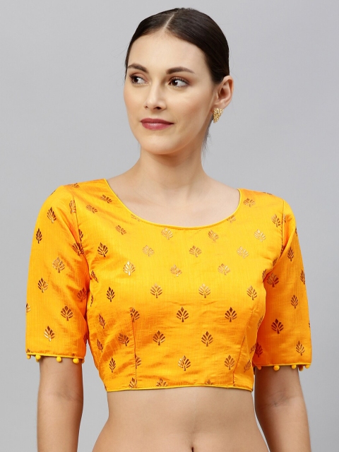 

Amrutam Fab Women Orange Embellished Raw Silk Saree Blouse