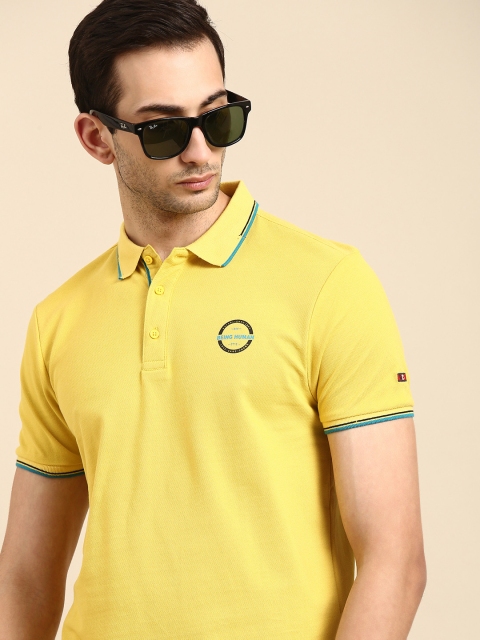 

Being Human Men Yellow Solid Pure Cotton Polo Collar Applique Pure Cotton T-shirt