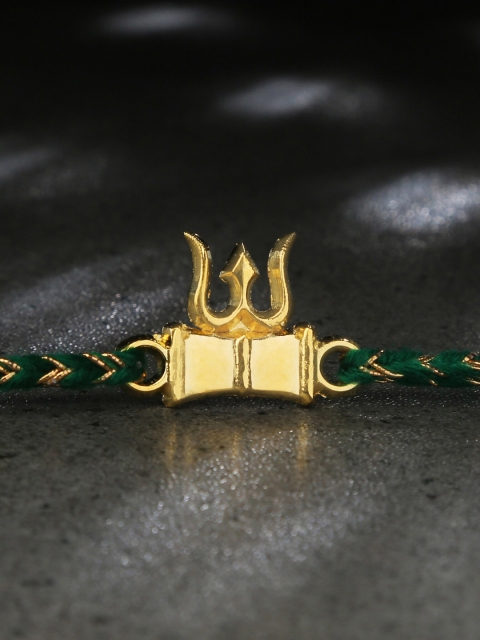 

Bigsmall Unisex Gold-Toned & Green Braided Shiva-Themed Rakhi