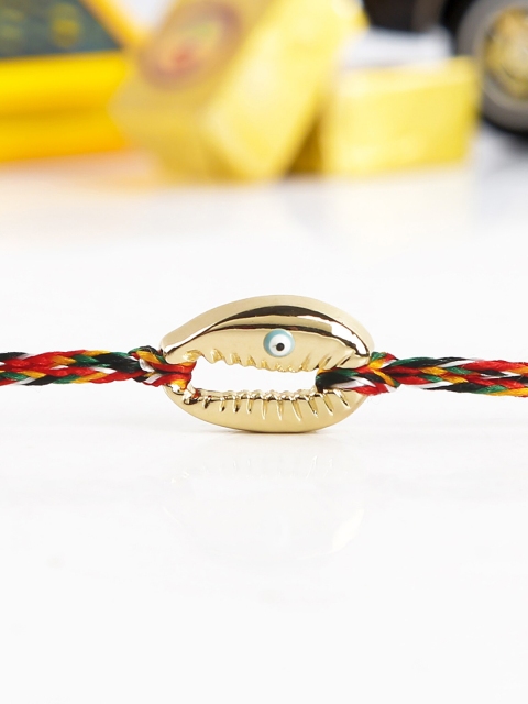 

Bigsmall Unisex Gold-Toned & Red Evil Eye Conch Shell Rakhi