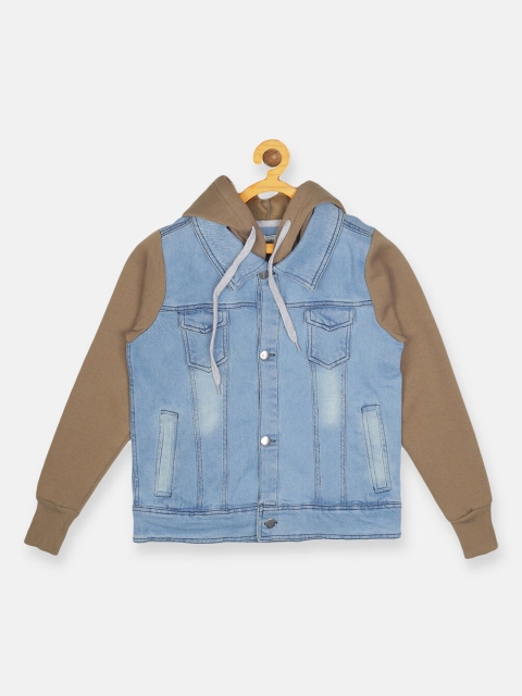 

Instafab Boys Blue Olive Green Denim Jacket