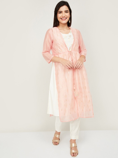 

Melange by Lifestyle Women White & Gold Printed Kurta With Trousers & Shrug