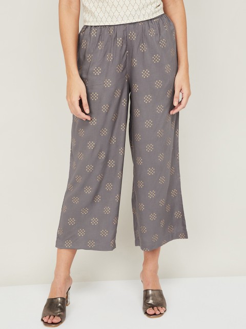 

Melange by Lifestyle Women Charcoal & Gold Printed Cropped Parallel Trousers