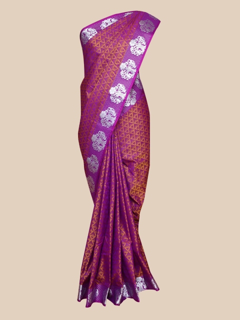 

The Chennai Silks Violet & Silver-Toned Art Silk Fusion Saree